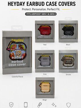 Bulk Lot of 7 Airpod Cases by Heyday-Silicone and Hard Shell-Carabiner Clip-New